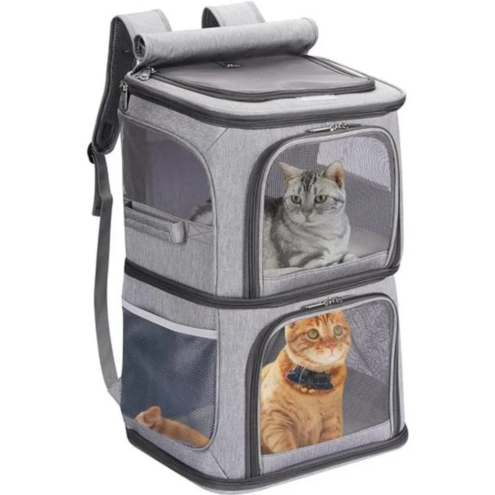 2-in-1 Double Pet Carrier Backpack for Small Cats and Dogs, Portable Pet Travel